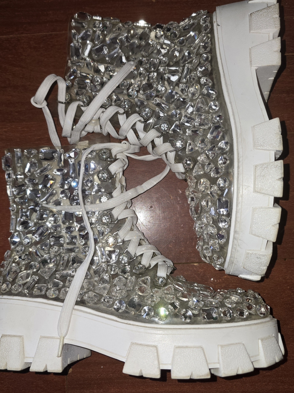 Azalea Wang From AKIRA White Crystal Embellished Women's  Boots